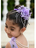 Violet Lace Tulle Pearl Embellished Romantic Flower Girl Dress